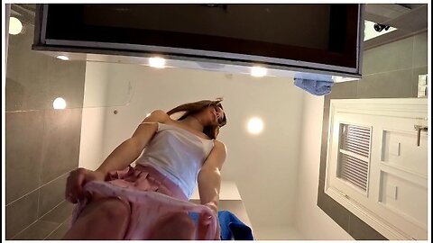 Braless Hot Brunette Skinny And Horny Babe In A Pink Mini Skirt To Show Her Beautiful Ass And Legs