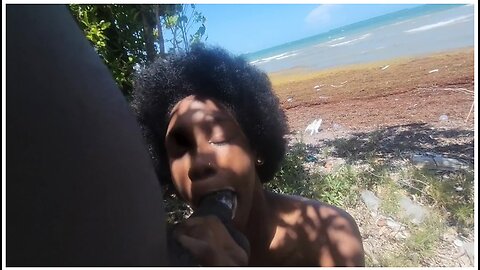 Slim Thick Ebony - Island Blaze Sloppy Deepthroat On Jamaica's Wild Beach With Step-Bro Vibes